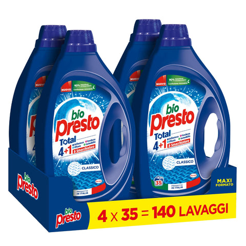 Bio PResto Flüssigwaschmittel Classic Flüssigwaschmittel, Formel mit Fleckenentferner, Packung mit 140 Waschgängen Original italienisch