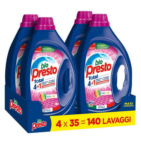 Bio Presto Flüssigwaschmittel für Waschmaschinen, Formel mit Fleckenentferner, Packung mit 140 Waschgängen italienisch Original