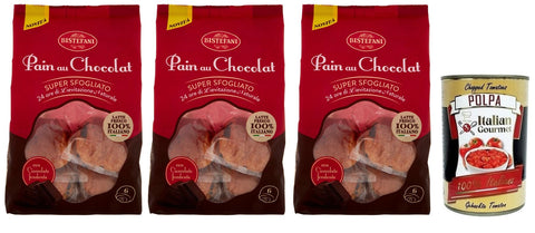 Bistefani Pain au Chocolat Natürlich Gesäuertes Backprodukt gefüllt mit Schokoladentropfen,270 g Packung, jede Packung enthält 6 Schokoladenbrot ab 45 g italienisch Original