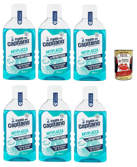 Blanx Mundwasser, -sprays & -spülungen Pasta del Capitano Collutorio Antiplacca - Anti-Plaque-Mundwasser Mundhygiene 6x 400ml + Italian Gourmet polpa 400g 8002140032707