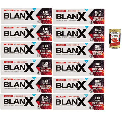 Blanx Zahnpasta Blanx Dentifricio Black Volcano 12x 75 ml, Zahnpasta mit inselisch und vulkanischer, veganer freundlicher und antibakterieller Asche und Asche aufweichen italienisch Original 8017331089675