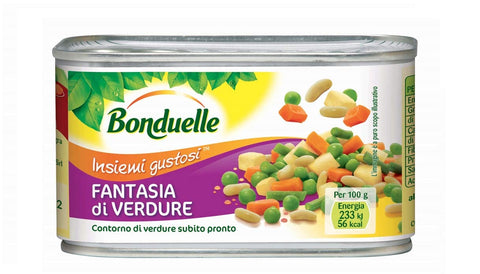 Bonduelle Gemüse 3x Bonduelle Fantasia di Verdure contorno di verdure subito pronto Gemüsebeilage gemischtes Gemüse Fertiggericht Aluminiumbox 400g 3083680696982