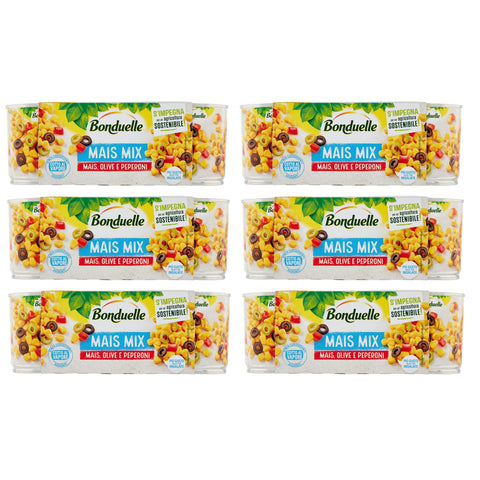 Bonduelle Mais Mix Mais Olive e Peperoni Süßer und Knuspriger Mais mit Oliven und Peperoni ( 3 x 170g ) 6x Original italienisch