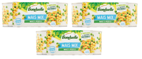 Bonduelle Mais Mix Mais e Piselli Süßer und Knuspriger Mais mit Erbsen ( 3 x 170g italienisch Original