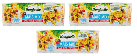 Bonduelle Gemüsegerichte 3x Bonduelle Mais Mix Mais Olive e Peperoni Süßer und Knuspriger Mais mit Oliven und Peperoni ( 3 x 170g ) 3083681014051