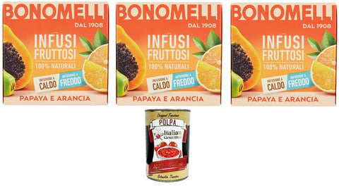 Bonomelli 100% natürliche Fruchtaufgüsse Papaya und Orange, Packung mit 12 Filtern Früchte- & Kräutertee italienisch Original