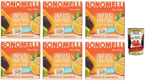Bonomelli 100% natürliche Fruchtaufgüsse Papaya und Orange, Packung mit 12 Filtern Früchte- & Kräutertee italienisch Original