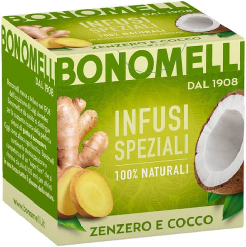 Bonomelli Kräutertee 3x Bonomelli Infusi Speziali Zenzero e Cocco Infusion von Ingwer und Kokosnuss Packung mit 10 Filtern 100% natürliche Inhaltsstoffe 8001840380873