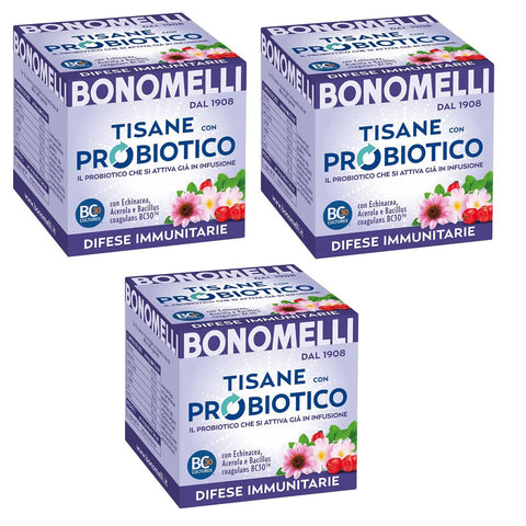 Bonomelli Tisane con Probiotico Difese Immunitarie Immunabwehr Kräutertees mit Probiotika mit Echinacea und Acerola Packung mit 10 Filtern 3x Original italienisch