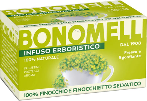 Bonomelli Infusi Erboristici Finocchio e Finocchietto Selvatico Infusion mit Kräuterfenchel und wilder Fenchel Packung mit 16 Filtern 100% natürliche Inhaltsstoffe italienisch Original
