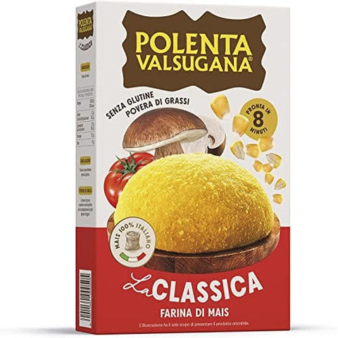Bonomelli Polenta Valsugana, Gelbe Schnell-Polenta, 375-g-Packung, mit 100 % italienischem gedämpftem Maismehl, klassischer Geschmack, in wenigen Minuten fertig, glutenfrei 8001840281194