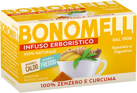 Bonomelli Infusi Erboristici Zenzero e Curcuma Infusion mit Ingwer und Kurkuma Packung mit 16 Filtern 100% natürliche Inhaltsstoffe italienisch Original
