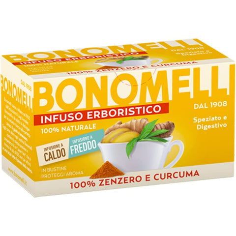 Bonomelli Tee Bonomelli Infusi Erboristici Zenzero e Curcuma Infusion mit Ingwer und Kurkuma Packung mit 16 Filtern 100% natürliche Inhaltsstoffe Original italienisch 8001840387032