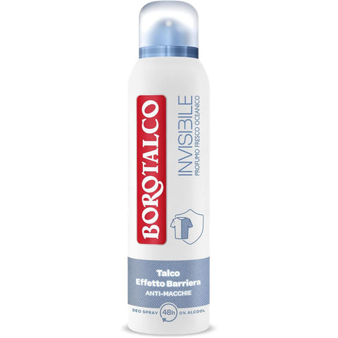 Borotalco Blue Invisible Spray Deodorant, Formel ohne Alkohol mit Talk der Barriereeffekt, erfasst und überträgt nicht Aloni 48H, frisches ozeanisches Parfüm 150 ml italienisch Original