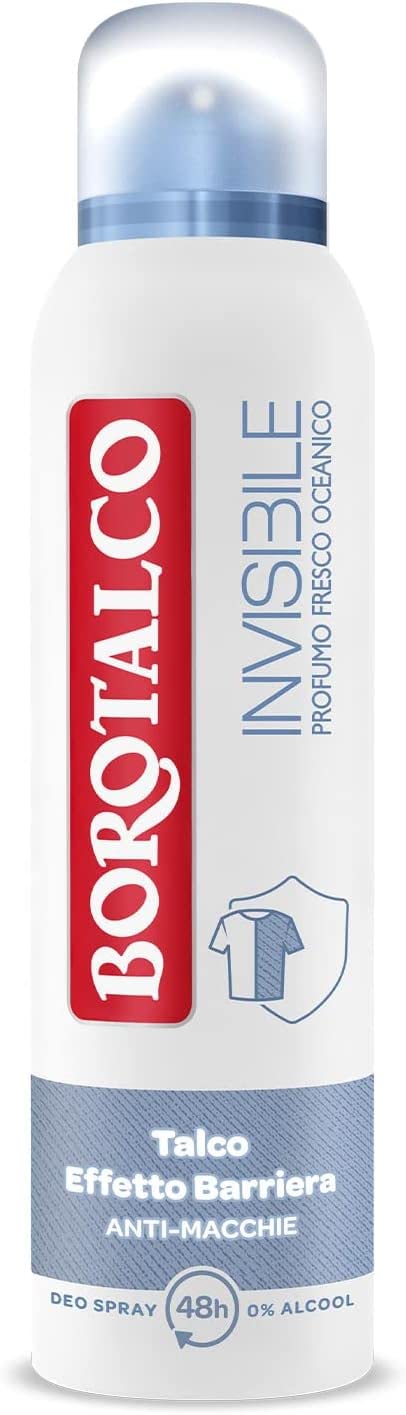 Borotalco Deo 12x Borotalco, Blue Invisible Spray Deodorant, Formel ohne Alkohol mit Talk der Barriereeffekt, erfasst und überträgt nicht Aloni 48H, frisches ozeanisches Parfüm 150 ml + Italian Gourmet Polpa 400g 8002410045673