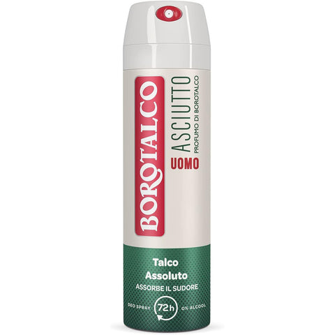 Borotalco Dry Spray Deodorant für Männer, alkoholfrei mit absolutem Talkum, absorbiert Schweiß, Bernsteinduft, 72h 150 ml italienisch Original