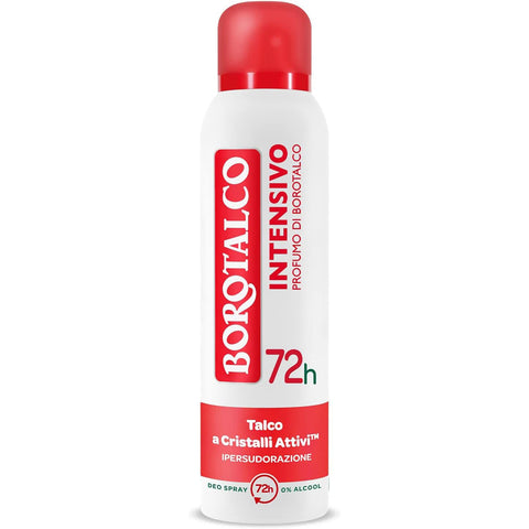 Borotalco Intensivo deo Deodorant Spray, Formel ohne Alkohol und mit aktivem Crystal Talk, Talkumpuderduft, 72h Wirkungsdauer 150 ml italienisch Original