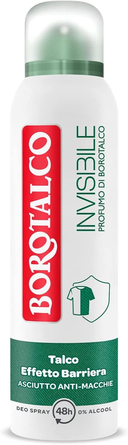 Borotalco Deo 12x Borotalco Invisible grünes unsichtbares Deo-Spray, alkoholfreie Formel mit Talk-Barriere-Effekt, 48h Talkumpuder, Parfüm, 150 ml + Italian Gourmet Polpa 400g 8002410045666