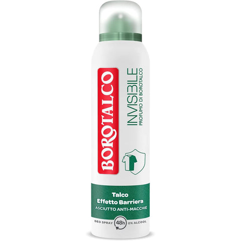 Borotalco Invisible grünes unsichtbares Deo Spray, alkoholfreie Formel mit Talk Barriere Effekt, 48h Talkumpuder, Parfüm, 150 ml italienisch Original