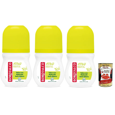 Borotalco Deodorant Roll On Aktiv Gelb, Talkum mit geruchshemmenden Molekülen 3x50ml Original italienisch Pflege