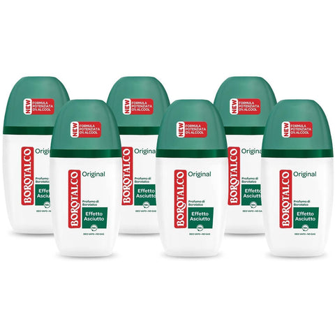 Borotalco Original Vapo Deodorant mit Mikropuder, schweißabsorbierend, ohne Alkohol, weiche und feuchtigkeitsspendende Haut, Borotalkus Duft, Deodorant für Männer und Frauen, 6 Flaschen à 75 ml italienisch
