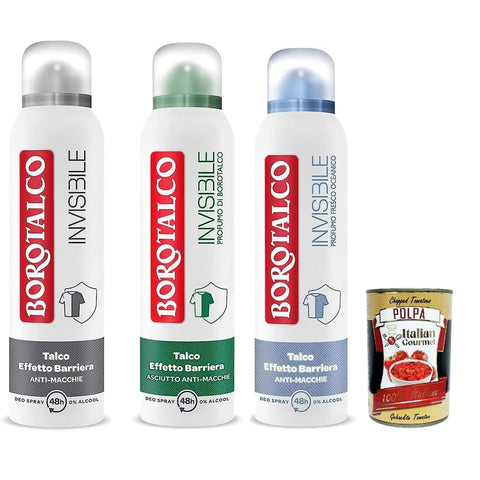 Borotalco Testpaket invisible unsichtbares Deo Spray, alkoholfreie Formel mit Talkum Barriere Effekt, klassisches 48 Stunden Parfüm 3x 150 ml italienisch Original