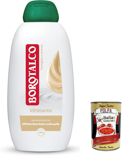 Borotalco Duschgel 12x Borotalco Bagnodoccia Idratante Vaniglia e Avena, Körperbade-, Feuchtigkeits- und Umhüllungsformel, Borotalco -Effekt auf die Haut, 450 ml + Italian Gourmet polpa 400g 8002410044850