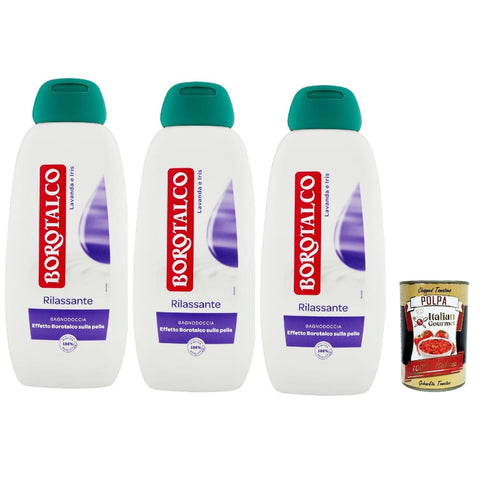 Borotalco Duschgel Borotalco Badeschaum für Körper, Duft Lavendel und Iris erfrischender Badeschaum, Borotalk Effekt auf der Haut Ideal für Damen und Herren Packung mit 3x 450 ml italienisch Original 8002410044836