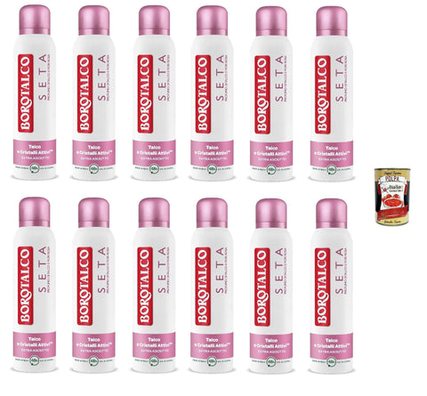 Borotalco Spray 12x Borotalco Seta Spray Deodorant, Formel ohne Alkohol und mit Aktivkristallen Talk, Duft nach Talk und rosa Blüten, 48h Wirksamkeit 150 ml + Italian Gourmet Polpa 400g 8002410045611