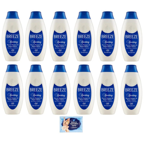 Breeze Duschgel Breeze Sporting Duschshampoo und Duschgel, reinigt Körper und Haar effektiv, 400 ml 12 x Original italienisch inkl. 1 Beutel Talkum Felce Azzurra 100 g 8001280026102