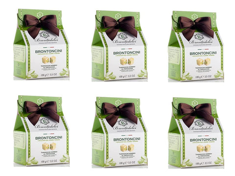Brontedolci Nougat 6x Brontedolci Brontoncini Torroncini Morbidi al Pistacchio Weicher Nougat mit Pistazie mit Weißer Schokolade überzogen 100g 8050705420056