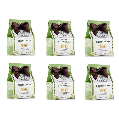 Brontedolci Brontoncini Torroncini Morbidi al Pistacchio Weicher Nougat mit Pistazie mit Weißer Schokolade überzogen 6x 100g italienisch Original