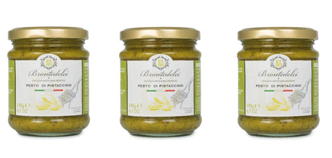 Brontedolci Pesto 3x Brontedolci Pesto di Pistacchio Pistazien Pesto kochsaucen pasta sauce Ideal zum Würzen der ersten Gänge 190g in Glas aus Sizilien mit 55% Pistazien 8050705420537