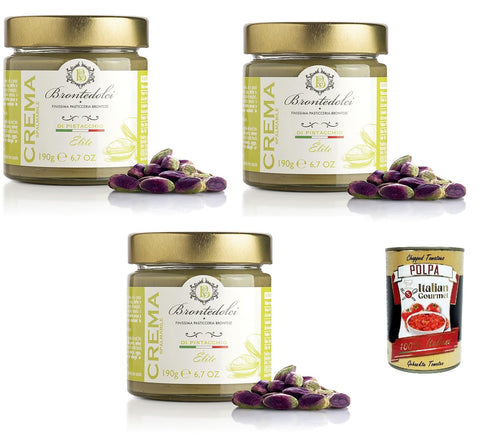 Brontedolci Snack Kuchen & Backwaren Brontedolci Crema di pistacchio, Pistaziencreme süß mit 40% Pistazien aus Sizilien (Ätna), Streichfähige, Brotaufstrich in Glas, Pistachio spreadable cream 3x 190g + Italian Gourmet polpa 400g 8050705420544