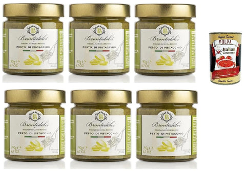 Brontedolci Snack Kuchen & Backwaren Brontedolci Pesto di Pistacchio Pistazien Pesto kochsaucen pasta sauce, pistachio cooking sauce 6x 190g in Glas aus Sizilien mit 55% Pistazien + Italian Gourmet polpa 400g 8050705420537