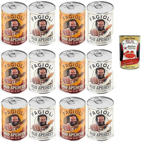 Bud Power Erbsen & Bohnen Fagioli alla Bud Spencer Testpaket Tex Mex und Borlotti, Bud Power- Bud-Spencer-Tex Mex Bohnen fertig zum Probieren 12 x 400gr + Italian Gourmet polpa 400g