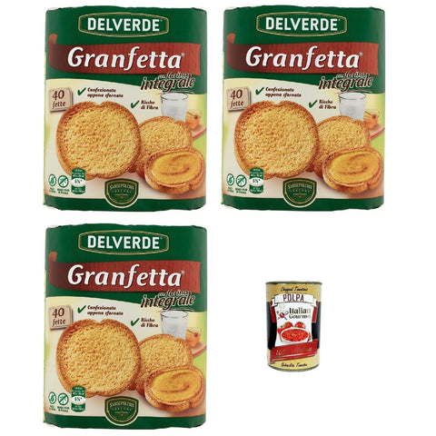 Delverde Granfetta Fette Biscottate Integrali mit Vollkornmehl 40 fette Vollkorn Zwieback Kekse 3x300g Original italienisch