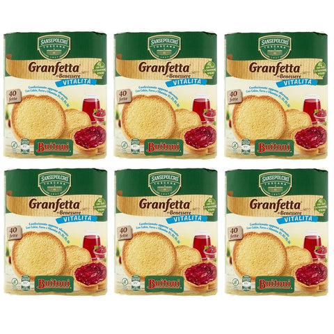 Buitoni Zwieback Buitoni Granfetta del Benessere Vitalità Fette Biscottate 40 Zwieback mit Kalzium, Eisen und Vitaminen 300 g italienisch Original 8000270019605