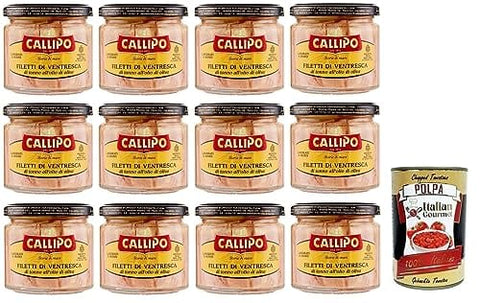Callipo Filetti di Ventresca di Tonno all'olio di oliva Ventresca-Thunfischfilets in Olivenöl dem wertvollsten Teil des Thunfischs Glas 200 g 12x italienisch