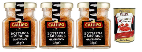 Callipo Bottarga Di Muggine Grattugiata Geriebener Meeräsche Bottarga Meeräschenrogen 96% Glas 35 g 3x italienisch Original Pastasauce + gratis Polpa di