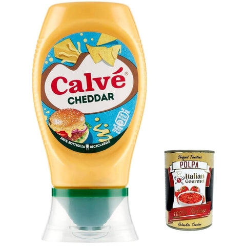 Calvè Chips Calvè Calvé Salsa Cheddar, mit hochwertigen Zutaten, ideal für Hamburger und Chips, Nachos, 250 ml 6x Original italienisch inkl. Italian Gourmet Polpa 400g 8690637965272