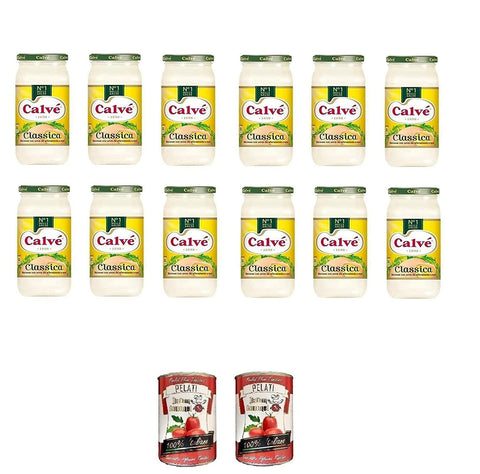 Calvè Mayonnaise 12x Calve Calvè Klassik Mayonnaise mayo classic Fritessoße Soße Sauce glass 500ml + Italian Gourmet 100% italienische geschälte Tomaten dosen 2x 400g 8388766535601