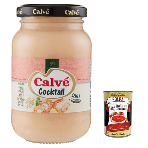 Calvè Saucen & Marinaden Calvè Salsa Cocktail, Cocktailsauce mit Tomatengeschmack, ideal zu Garnelen, Garnelen und Salaten, 225 ml 6x Original italienisch inkl. Italian Gourmet Polpa 400g 8711200338047