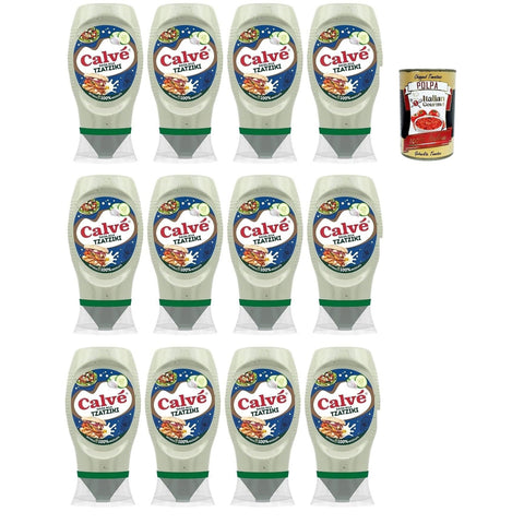 Calvè Calvé Tzaziki Sauce Würzsoße auf Basis von Gurken und Knoblauch Glutenfrei Würzsauce Top Down 12x250 ml italienisch Original Pastasauce + kostenlos polpa 400