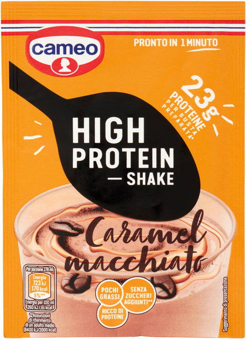 Cameo Eiweißgetränke Cameo High Protein Shake Caramel Macchiato, Proteingetränkpräparat mit Kaffee-Extrakt mit Karamellgeschmack, mit Süßstoff, reich an Protein, fertig in 1 Minute, 28 g 8003000167508