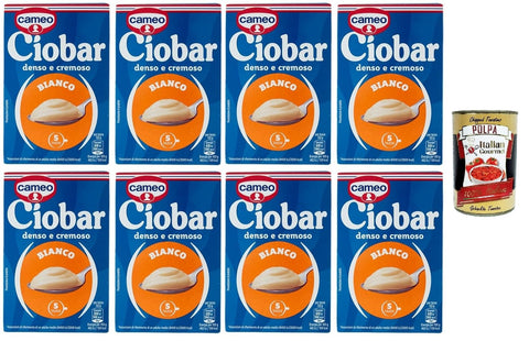 Cameo Kakao & Heiße Schokolade Cameo Ciobar Bianco- Pulver Zubereitung für Heiße Weiße Schokolade Hot Chocolate 8x 105g-Packung, jede Packung enthält 5 Beutel à 21g + Italian Gourmet polpa 400g 8003000125317