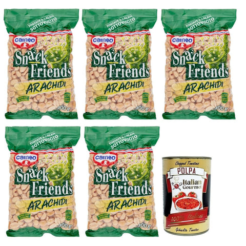 Cameo Knabberartikel Cameo Friends Arachidi Geröstete und Gesalzene Erdnüsse Vakuumverpackungen 300 g 5x italienisch Original Pastasauce + kostenlos Polpa di Pomodoro 400 g Dose 8003000030901