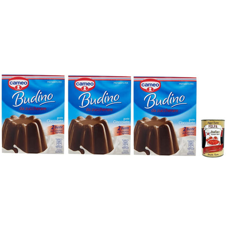 Cameo Pudding- & Dessertpulver Cameo Cremige Pudding Mix mit Schokoladengeschmack, einfach zuzubereitendes Dessert, Die Packung enthält 2 Beutel mit je 4 Portionen für insgesamt 8 Portionen, 3x 180 g Original italienisch inkl. Italian Gourmet Polpa 400g 8032804040014