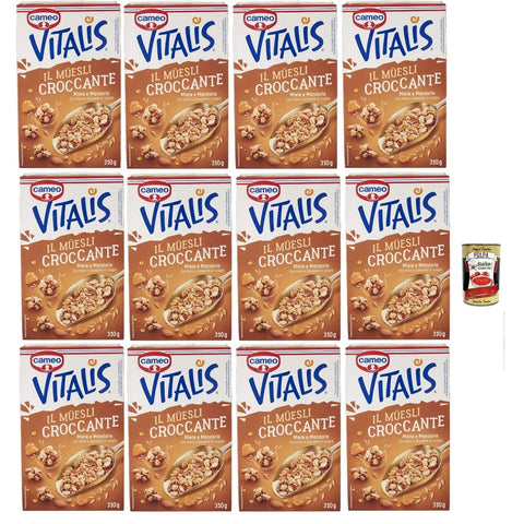 Cameo Snack Kuchen & Backwaren Cameo Vitalis Miele e Mandorle, Müsli knusprige getrocknete Honig und Mandeln Hafer Mandeln Anacardi Haselnüsse und Pekannusswalnüsse, 12x 310 g Original italienisch inkl. Italian Gourmet Polpa 400g 8032804040014