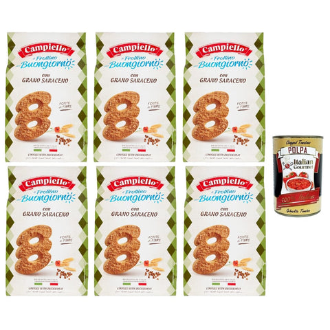Campiello il Snack Kuchen & Backwaren Campiello il Frollino del Buongiorno con Grano Saraceno Shortbread mit Buchweizen 100% Italienische Kekse 6x350 g italienisch Original + kostenlos polpa 400 g 8032804040014